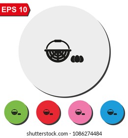 Basket and eggs flat round colorful vector icon.