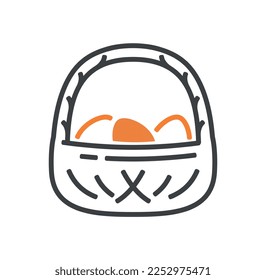 Basket with eggs icon color. Sticker for social networks and messengers. Natural and organic product, farming and farming. Healthy food and proper nutrition. Cartoon flat vector illustration