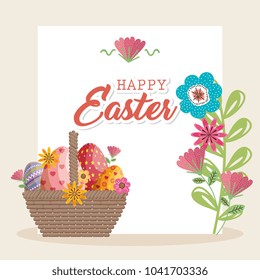 basket with eggs paint easter card