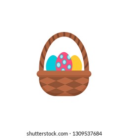 Basket of eggs. Single flat icon on white background. Easter symbol for your web design, logo. Flat illustration. Vector drawing. Editable stroke.