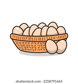 Cesta de la ilustración vectorial de huevos al estilo de las caricaturas aisladas en fondo blanco