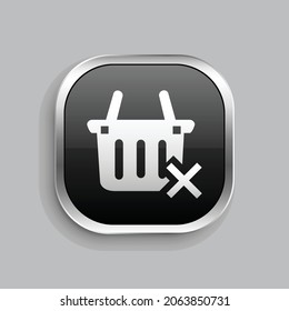 diseño de icono de error de canasta. Estilo botón brillante rectángulo redondeado aislado en fondo gris. Ilustración del vector