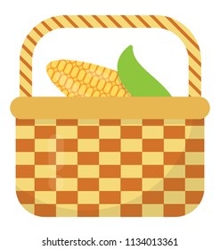 Basket filled to the brim with corn cobs, this is corn basket icon 