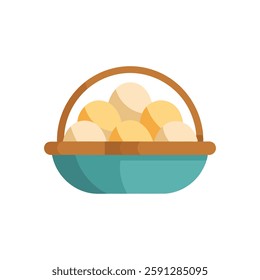 A basket filled with eggs isolated flat vector illustration on white background