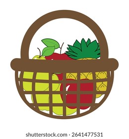 Basket filled with fresh fruits, including apples, pears, and pineapple, perfect for healthy lifestyle, organic food, farm produce, and nutrition concept.