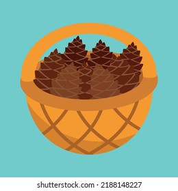 Basket with fir cones, illustration, vector