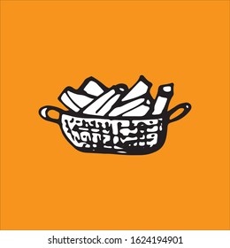 
Basket with firewood. Vector hand drawn isolated objects. Icons in sketch style.