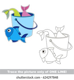 Basket fish catch to be traced only of one line, the tracing educational game to preschool kids with easy game level, the colorful and colorless version.