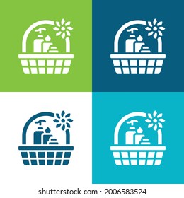 Juego de iconos mínimo de cuatro colores con canasta plana