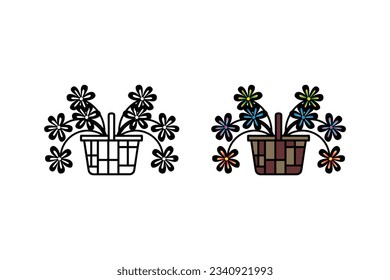 basket flower vector cute flora