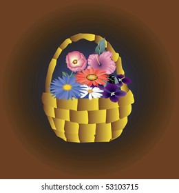 Basket with flowers against a dark background