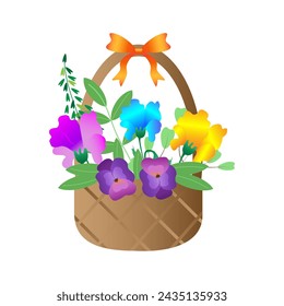 A basket with flowers for the design of postcards, greetings, invitations. Vector design