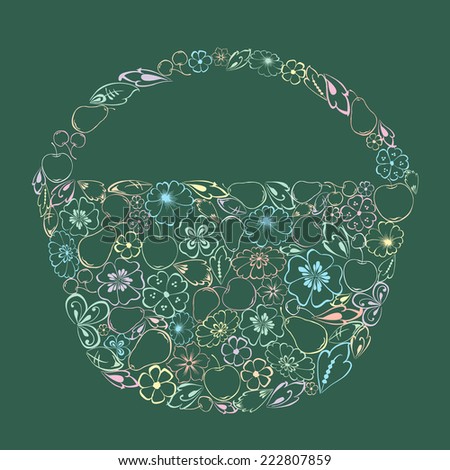 basket of the flowers and fruit