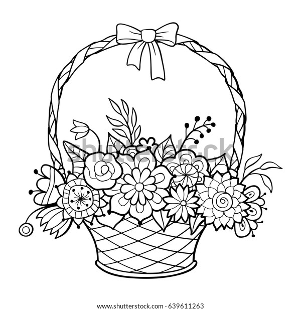 Download Basket Flowers Handle Decorated Ribbon Bow Stock Vector (Royalty Free) 639611263