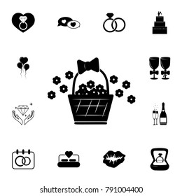 basket of flowers icon. Set of wedding elements icon. Photo camera quality graphic design collection icons for websites, web design, mobile app on white background