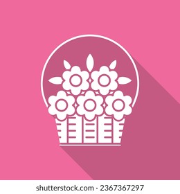 Basket with flowers icon. Vector illustration.