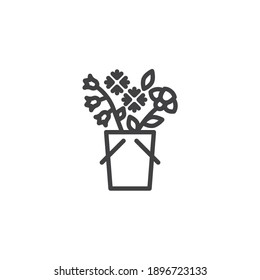 Icono de línea de cesta de flores. signo de estilo lineal para concepto móvil y diseño web. Icono vectorial de la canasta de flores. Símbolo, ilustración del logotipo. Gráficos vectoriales
