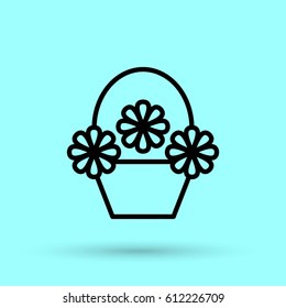 a basket with flowers line vector icon