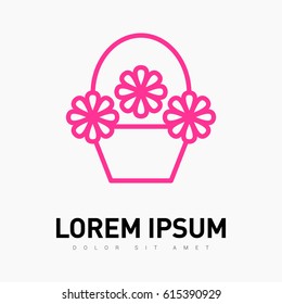 a basket with flowers line vector icon