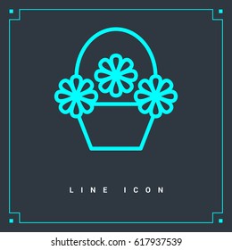 a basket with flowers line vector icon