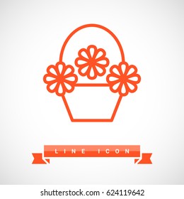 a basket with flowers line vector icon