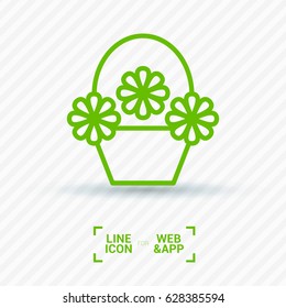 a basket with flowers line vector icon