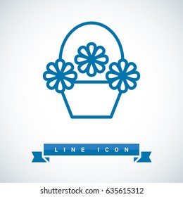 a basket with flowers line vector icon