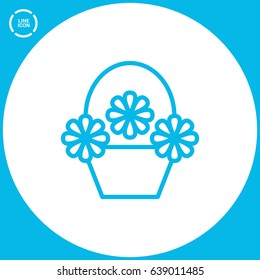 a basket with flowers line vector icon