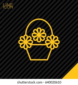 a basket with flowers line vector icon