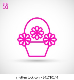 a basket with flowers line vector icon
