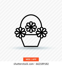 a basket with flowers line vector icon