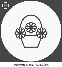 a basket with flowers line vector icon