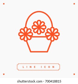 a basket with flowers line vector icon
