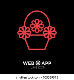 a basket with flowers line vector icon