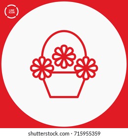 a basket with flowers line vector icon