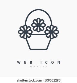 a basket with flowers  linear vector icon for websites and mobile minimalistic flat design.