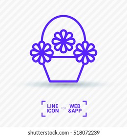 a basket with flowers  linear vector icon for websites and mobile minimalistic flat design.