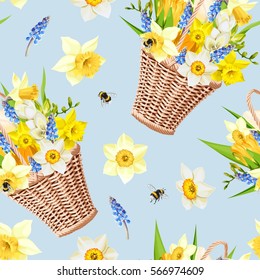 Basket with flowers seamless