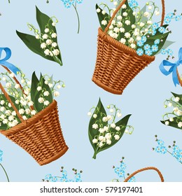 Basket with flowers seamless