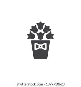 Basket of flowers vector icon. filled flat sign for mobile concept and web design. Flowers bouquet basket glyph icon. Symbol, logo illustration. Vector graphics