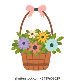 Cesta con flores. Ilustración vectorial.