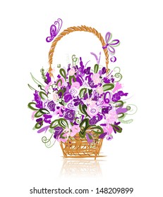 Basket with flowers for your design