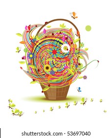 Basket with flowers for your design
