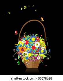 Basket with flowers for your design