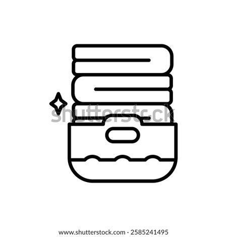 Basket with folded towels icon Flat vector set outline
