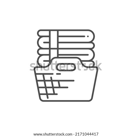Basket with folded towels line icon. linear style sign for mobile concept and web design. Laundry, clean towel outline vector icon. Symbol, logo illustration. Vector graphics