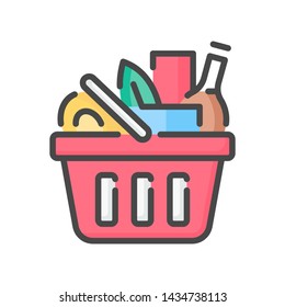 Basket of Food color line icon. Grocery Basket with Food vector outline colorful sign.