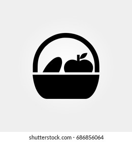 Basket with food icon. vector sign symbol on white background