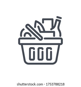 Basket Of Food Line Icon. Grocery Basket With Food Vector Outline Sign.