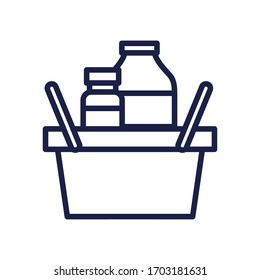 basket with food products icon over white background, line style, vector illustration